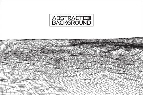 Abstract vector wireframe landscape background. Cyberspace grid. 3d technology Stock Illustration