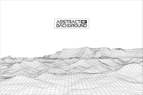 Abstract vector wireframe landscape background. Cyberspace grid. 3d technology Stock Illustration