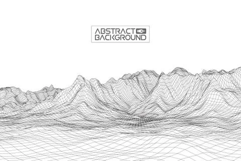 Abstract vector wireframe landscape background. Cyberspace grid. 3d technology Иллюстрация