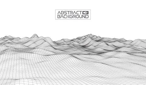 Abstract vector wireframe landscape background. Cyberspace grid. 3d technology Stock Illustration