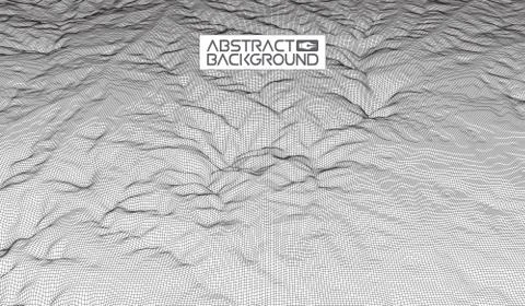 Abstract vector wireframe landscape background. Cyberspace grid. 3d technology Illustrazione stock