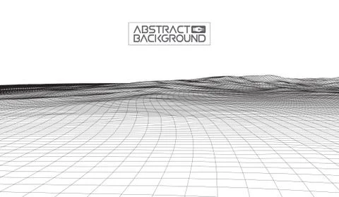 Abstract vector wireframe landscape background. Cyberspace grid. 3d technology Stock Illustration