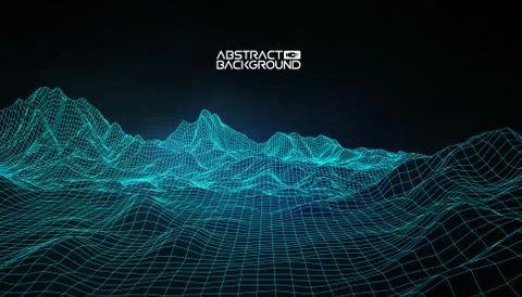 Abstract vector wireframe landscape background. Cyberspace grid. 3d technology Stock Illustration