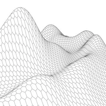 Abstract vector wireframe landscape background. Cyberspace grid. 3d technology Stock Illustration