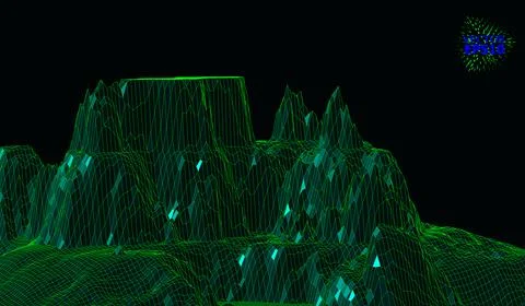 Abstract vector wireframe landscape background. Cyberspace grid. 3D wire fram Stock Illustration
