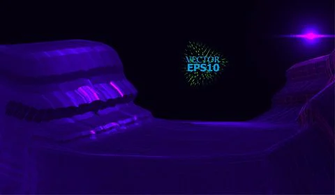 Abstract vector wireframe landscape background. Cyberspace grid. 3D wire fram Stock Illustration