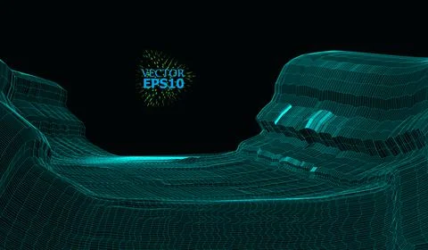 Abstract vector wireframe landscape background. Cyberspace grid. 3D wire fram 库存插图