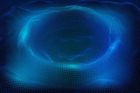 Abstract vector wireframe landscape background. 3D futuristic mesh mountains Illustrazione stock