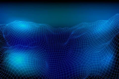 Abstract vector wireframe landscape background. 3D futuristic mesh mountains Illustrazione stock