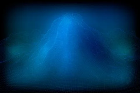 Abstract vector wireframe landscape background. 3D futuristic mesh mountains Stock Illustration