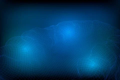 Abstract vector wireframe landscape background. 3D futuristic mesh mountains Illustrazione stock