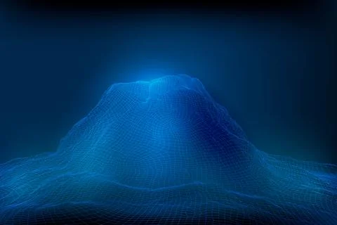 Abstract vector wireframe landscape background. 3D futuristic mesh mountains Stock Illustration