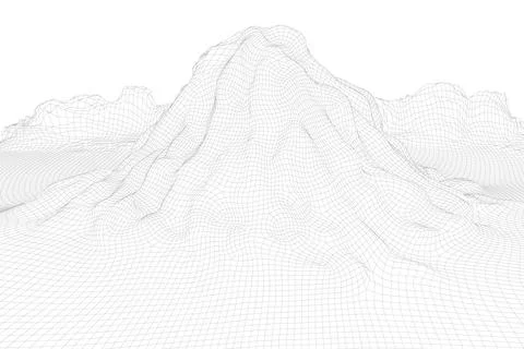 Abstract vector wireframe landscape background. 3D futuristic mesh mountains Illustrazione stock