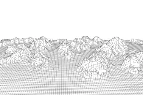 Abstract vector wireframe landscape background. 3D futuristic mesh mountains Stock Illustration