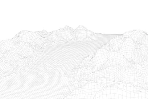 Abstract vector wireframe landscape background. 3D futuristic mesh mountains Stock Illustration