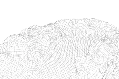 Abstract vector wireframe landscape background. 3D futuristic mesh mountains Stock Illustration