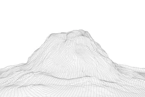 Abstract vector wireframe landscape background. 3D futuristic mesh mountains Stock Illustration