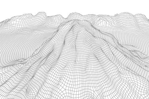 Abstract vector wireframe landscape background. 3D futuristic mesh mountains Stock Illustration