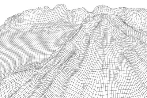 Abstract vector wireframe landscape background. 3D futuristic mesh mountains Stock Illustration