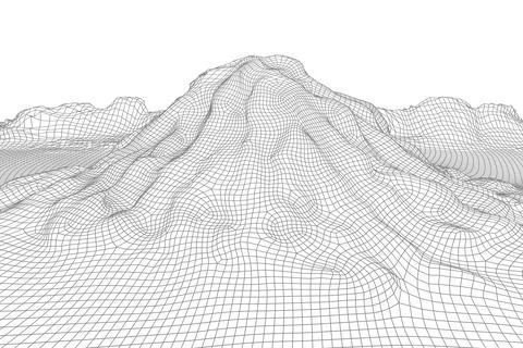 Abstract vector wireframe landscape background. 3D futuristic mesh mountains Stock Illustration