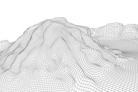 Abstract vector wireframe landscape background. 3D futuristic mesh mountains Stock Illustration