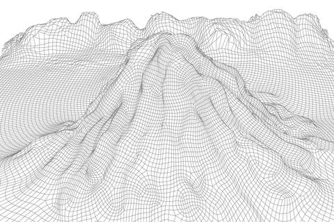 Abstract vector wireframe landscape background. 3D futuristic mesh mountains Illustrazione stock