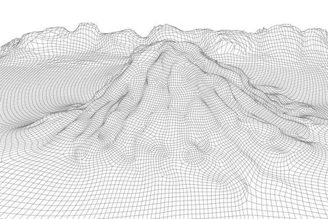 Abstract vector wireframe landscape background. 3D futuristic mesh mountains Stock Illustration