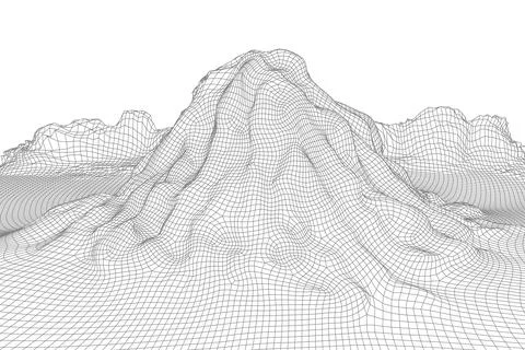 Abstract vector wireframe landscape background. 3D futuristic mesh mountains Illustrazione stock