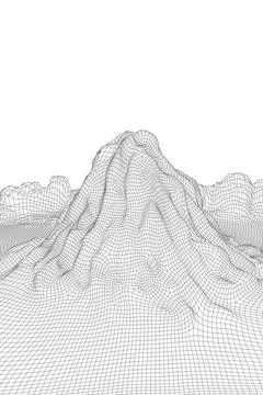 Abstract vector wireframe landscape background. 3D futuristic mesh mountains Stock Illustration