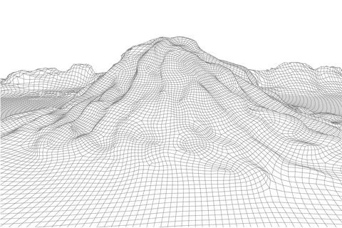 Abstract vector wireframe landscape background. 3D futuristic mesh mountains Stock Illustration