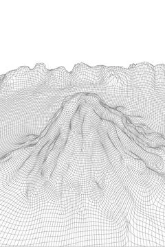 Abstract vector wireframe landscape background. 3D futuristic mesh mountains Stock Illustration