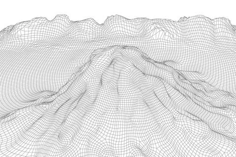 Abstract vector wireframe landscape background. 3D futuristic mesh mountains Stock Illustration