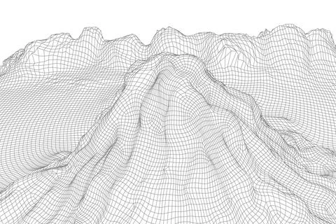 Abstract vector wireframe landscape background. 3D futuristic mesh mountains 스톡 일러스트