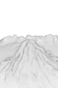 Abstract vector wireframe landscape background. 3D futuristic mesh mountains Stock Illustration