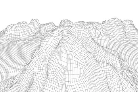 Abstract vector wireframe landscape background. 3D futuristic mesh mountains Illustrazione stock