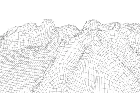 Abstract vector wireframe landscape background. 3D futuristic mesh mountains Stock Illustration