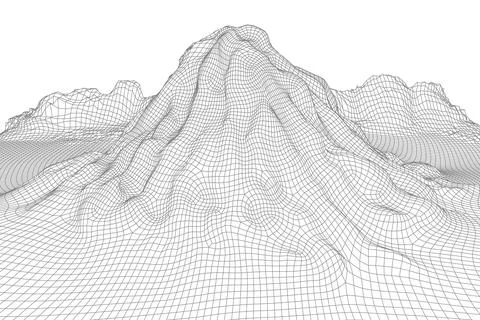 Abstract vector wireframe landscape background. 3D futuristic mesh mountains Stock Illustration