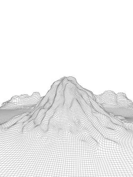 Abstract vector wireframe landscape background. 3D futuristic mesh mountains Stock Illustration