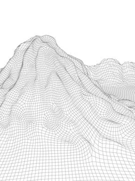 Abstract vector wireframe landscape background. 3D futuristic mesh mountains Stock Illustration