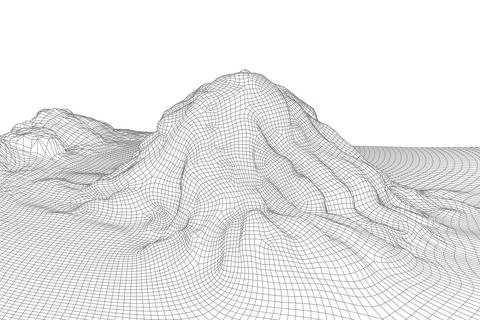 Abstract vector wireframe landscape background. 3D futuristic mesh mountains Illustrazione stock