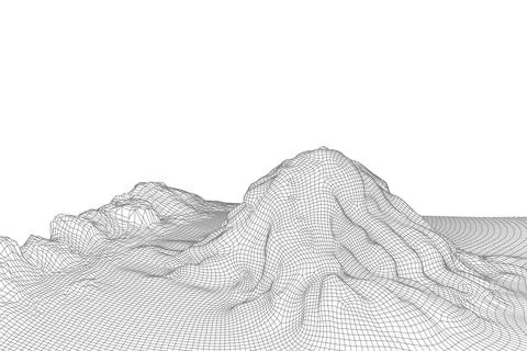 Abstract vector wireframe landscape background. 3D futuristic mesh mountains Illustrazione stock