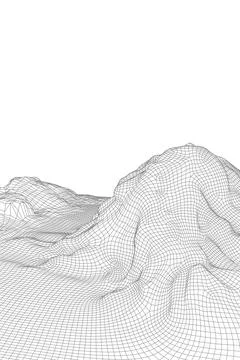 Abstract vector wireframe landscape background. 3D futuristic mesh mountains Stock Illustration