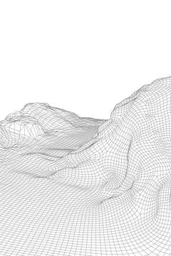 Abstract vector wireframe landscape background. 3D futuristic mesh mountains Stock Illustration