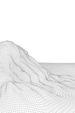 Abstract vector wireframe landscape background. 3D futuristic mesh mountains Stock Illustration