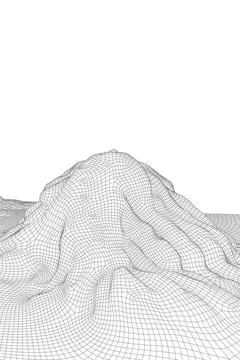Abstract vector wireframe landscape background. 3D futuristic mesh mountains Stock Illustration
