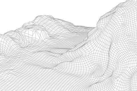 Abstract vector wireframe landscape background. 3D futuristic mesh mountains Stock Illustration