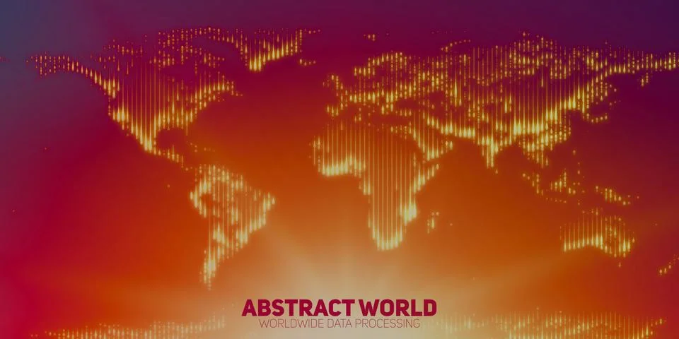 Abstract vector world map constructed of glowing points. Continents with a fl Illustrazione stock