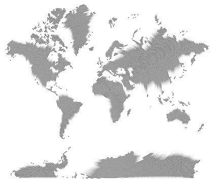 Abstract vector world map with geometric round dotted infographic shape Stock Illustration