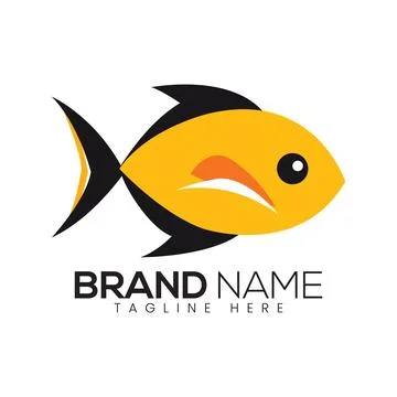 Abstract Vector Yellow and Black Fish Icon or Logo Design Template Stock Illustration