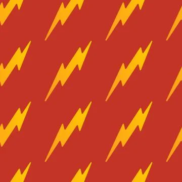 Abstract vector yellow seamless thunder pattern flat design on a red backgrou Stock Illustration